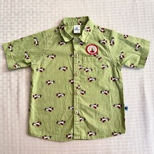 Kidistan Green Airplane Button Down Shirt Baby 6–9M Short Sleeve Cotton